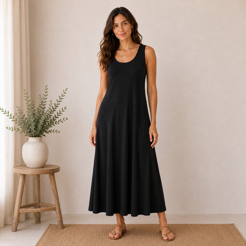 Susan Graver Liquid Knit Sleeveless Dress Women's Size S Black Minimalist Office